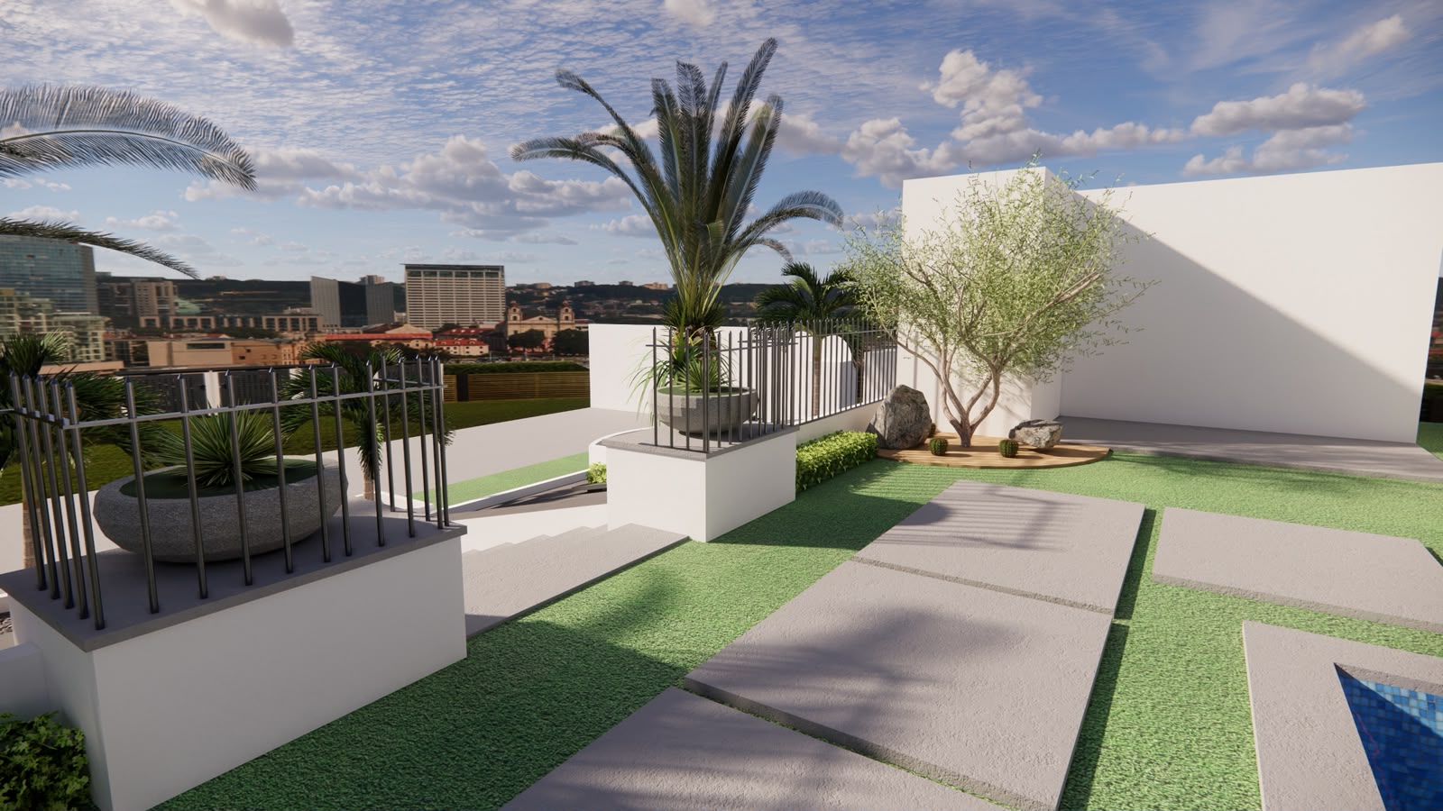 Acceso Residencial con Terraza Verde